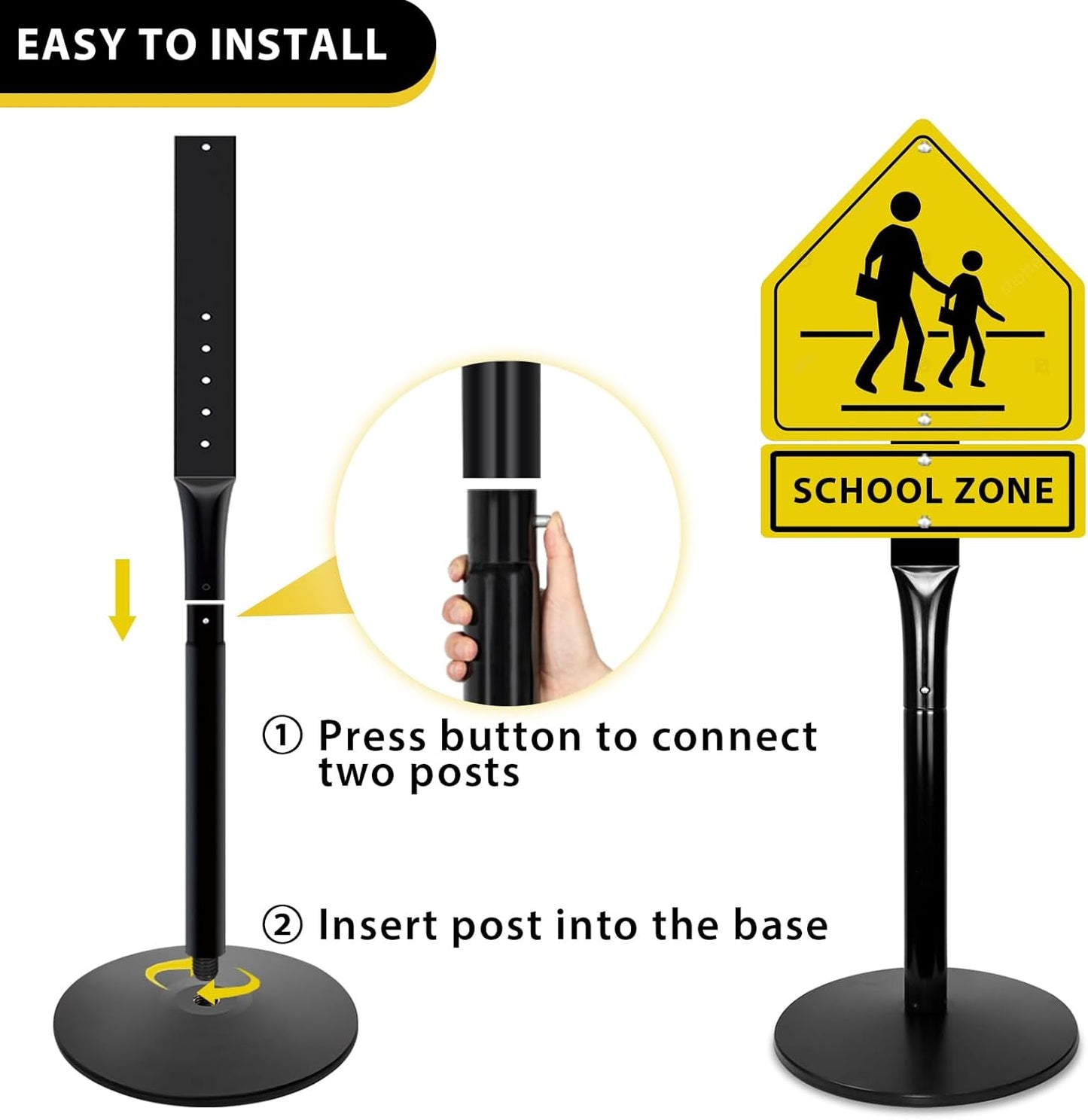 Parking Sign Post with Base - 20 Lbs Heavy Duty Parking Sign Stand for Hanging Traffic Construction Street Warning Notice, Movable Black Cast Iron Base Stand for Outdoor Use, 1 Pack