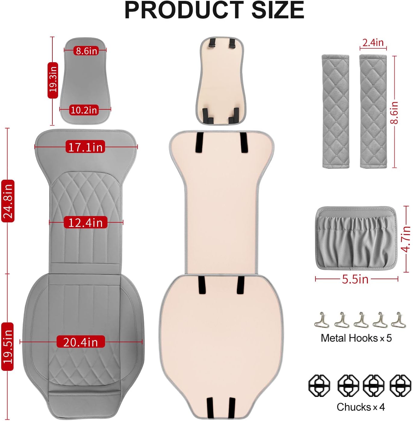 2 Pack Leather Front Car Seat Covers, Universal Sideless Car Seat Protectors with Storage Pocket and Seat Belt Pads, Waterproof Automotive Seat Cover for Cars Trucks SUV(Grey)