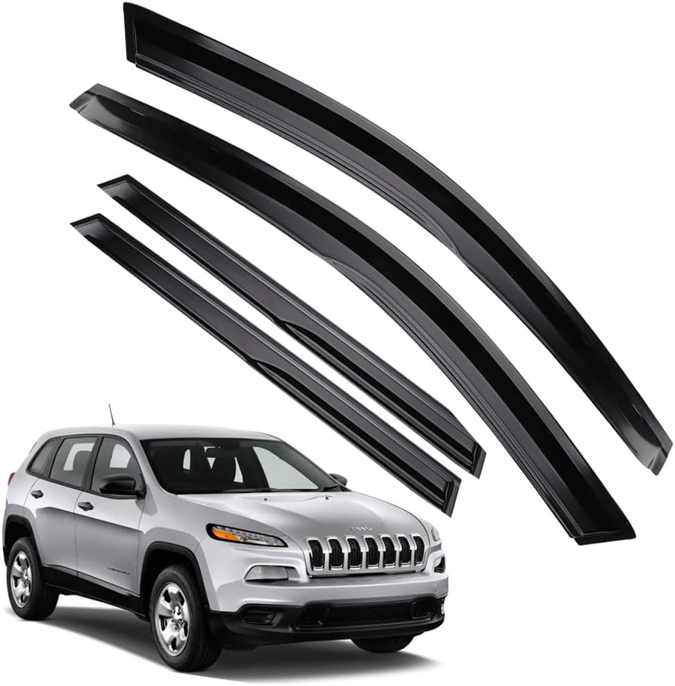 Rain Guards for Jeep Cherokee 2014-2023, Tape-on Side Window Deflectors for Jeep Cherokee, Window Visors for Jeep Cars, for Jeep Car Accessories, 4 pcs