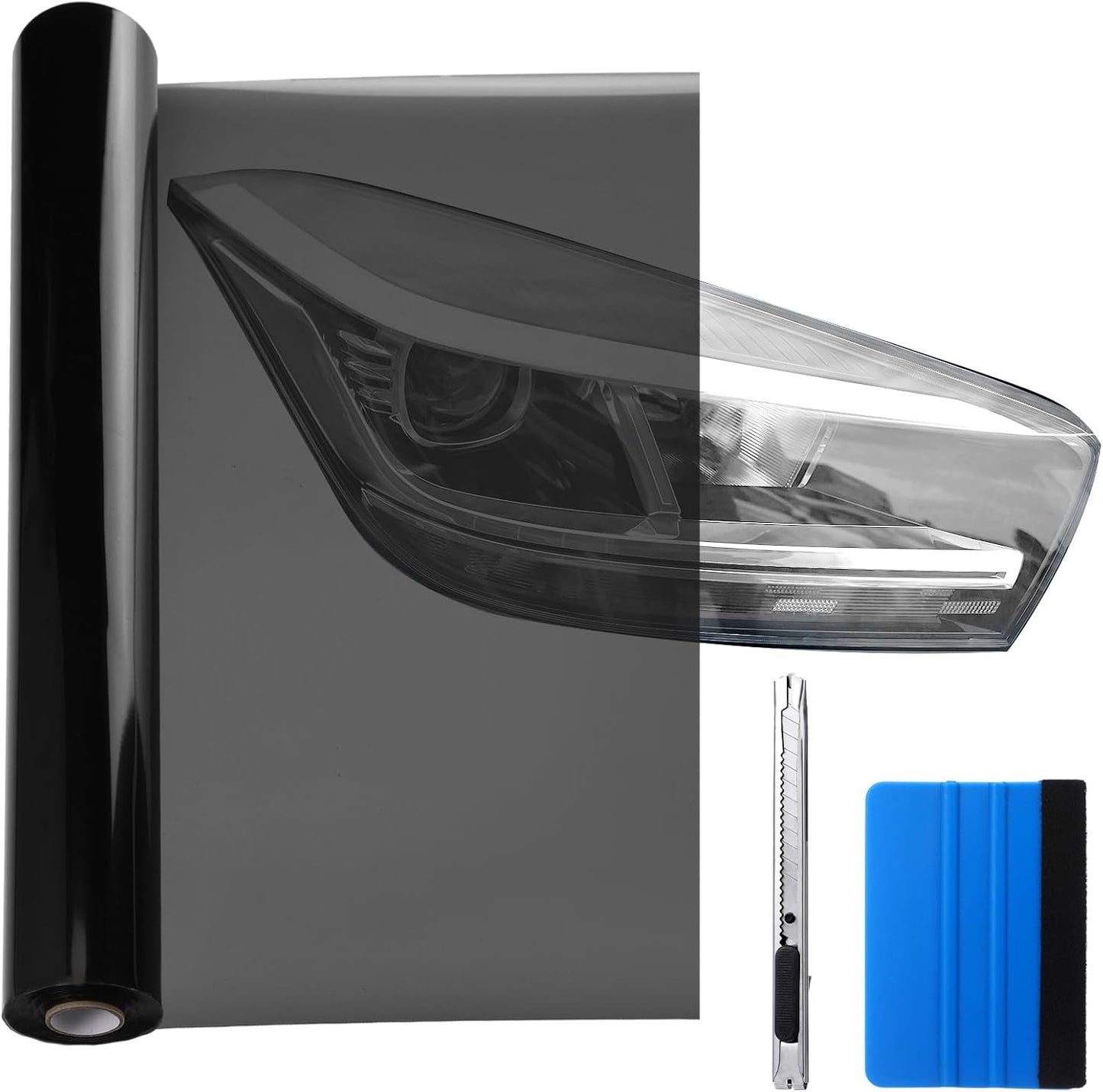 Pangda 16" x20ft Long Headlight Taillight Vinyl Tint Wrap Roll 40% VLT Self Adhesive Tail Light Tint Fog Lights Films with Scraper Vinyl Film Sticker Roll Car Accessories(Light Black)