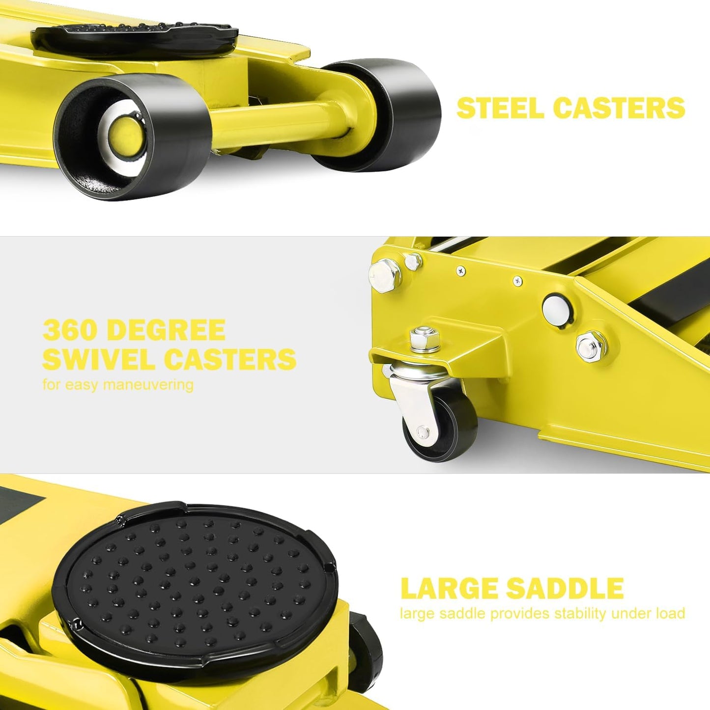 DNA MOTORING Low Profile Hydraulic Trolley Service/Floor Jack, 3 Ton (6000 lbs) Capacity Heavy Duty Hydraulic Car Jack, Lifting Range 3"-20", Yellow, TOOLS-00475-YL