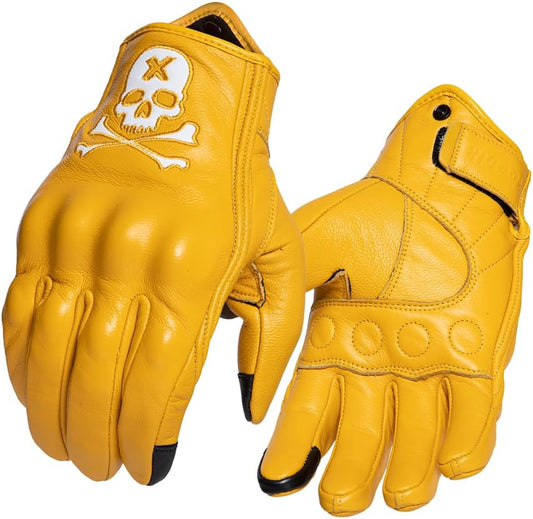 Goatskin Leather Motorcycle Motorbike Powersports Racing Gloves Reflective Skull Touchscreen for Men and Women Model