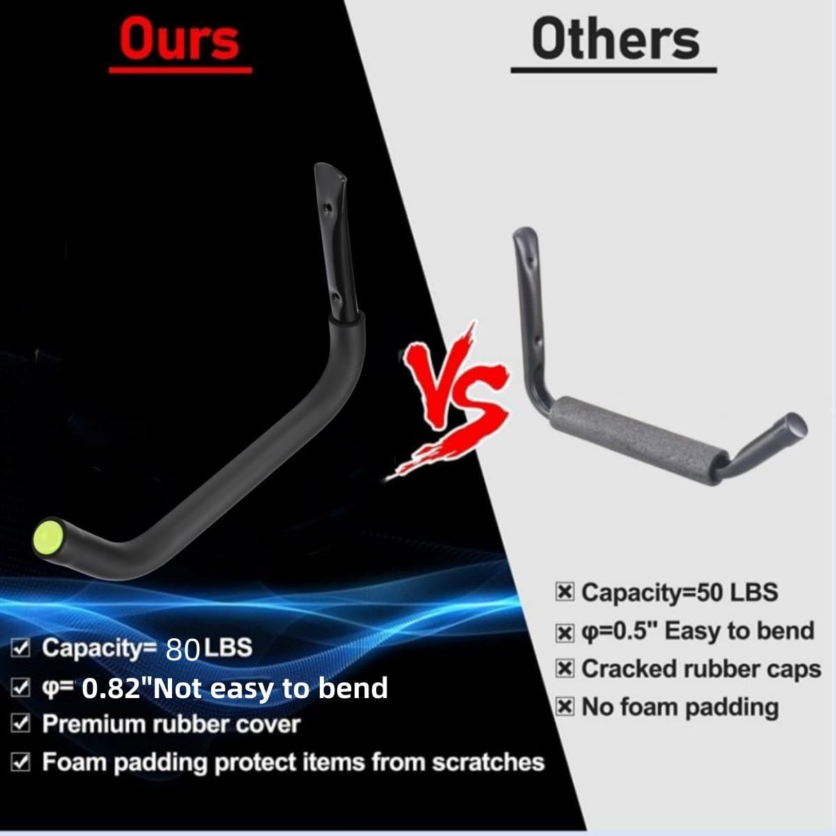 Garage Storage Heavy Duty Hooks, 15Inch Jumbo Arm Kayak Rack, Heavy Duty Wall Hooks for Canoe, Ladder, Bicycle, Folding Chairs, Surfboard, Snowboard, Hose and Tools (6 Pack)