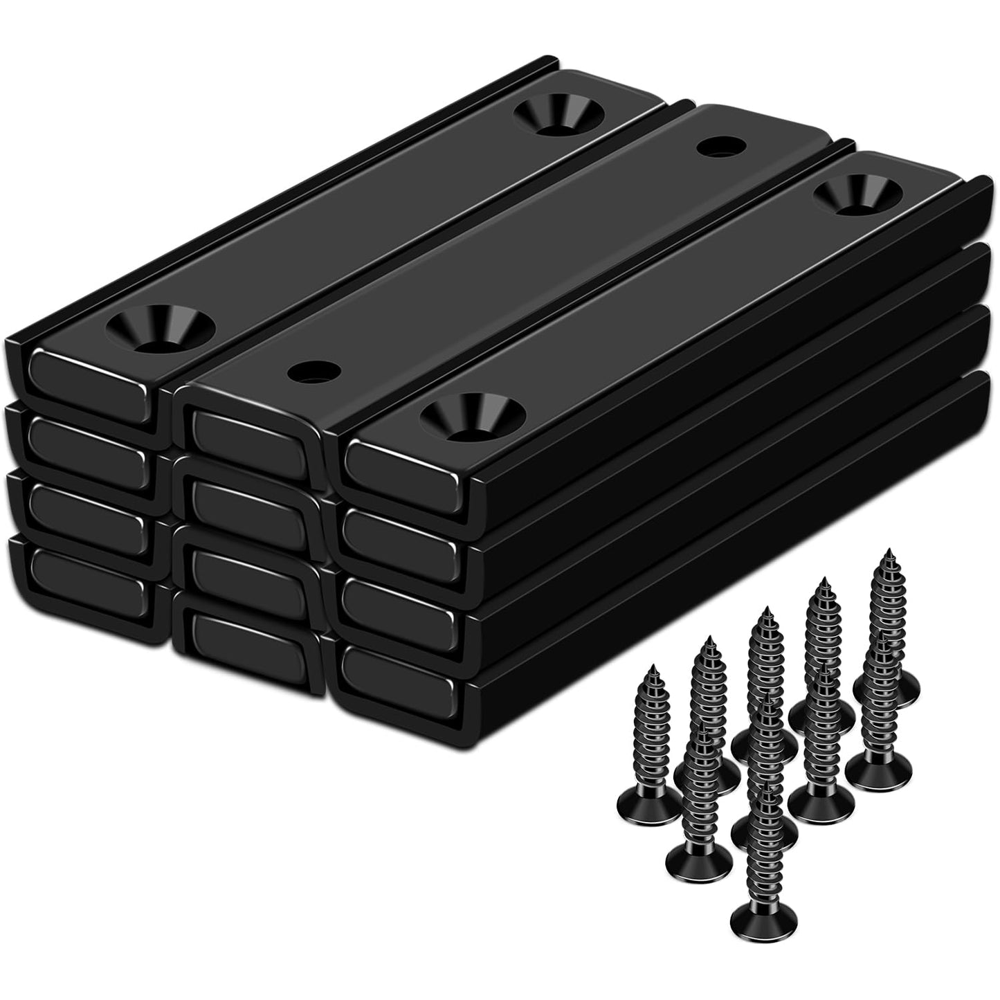 MIKEDE 12 Pack Neodymium Bar Magnets, 70LB Strong Rare Earth Mounting Magnet Heavy Duty, Rectangular Magnet with Countersunk Hole and Steel Capsule, Magnets Strips for Home, Garage - 2.36x0.53x0.2in