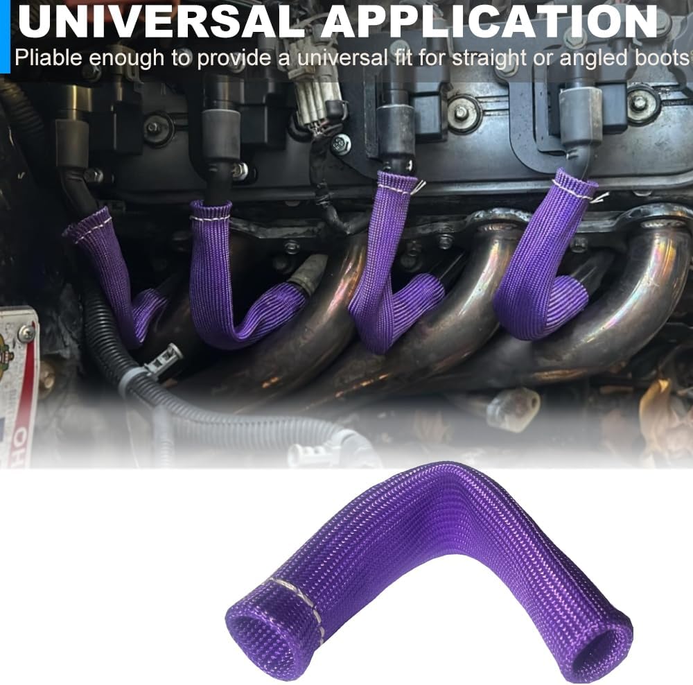 Spark Plug Wire Boots Protection 8 PCS Spark Plug Wire Heat Shield 6 Inches 2500° Spark Plug Heat Sleeve Cover Wrap for LS1 / LS2 Sbc BBC 350 454 (Purple)