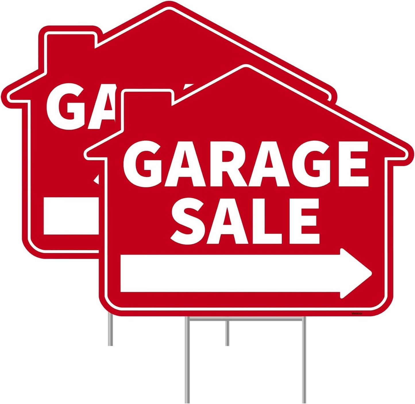 2PC Garage Sale Yard Sign with Stakes, 17 Inches by 13 Inches - Double Sided Signs - Corrugated Plastic