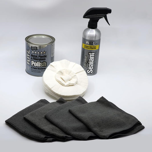 Flitz Car Buffing and Care Kit (Medium) - USA-Made Polishers and Buffers Set – Includes 2lbs Paste, 16oz Sealant, 5" BuffBall, 4 Microfiber Cloths, Removes Rust & Restores Shine