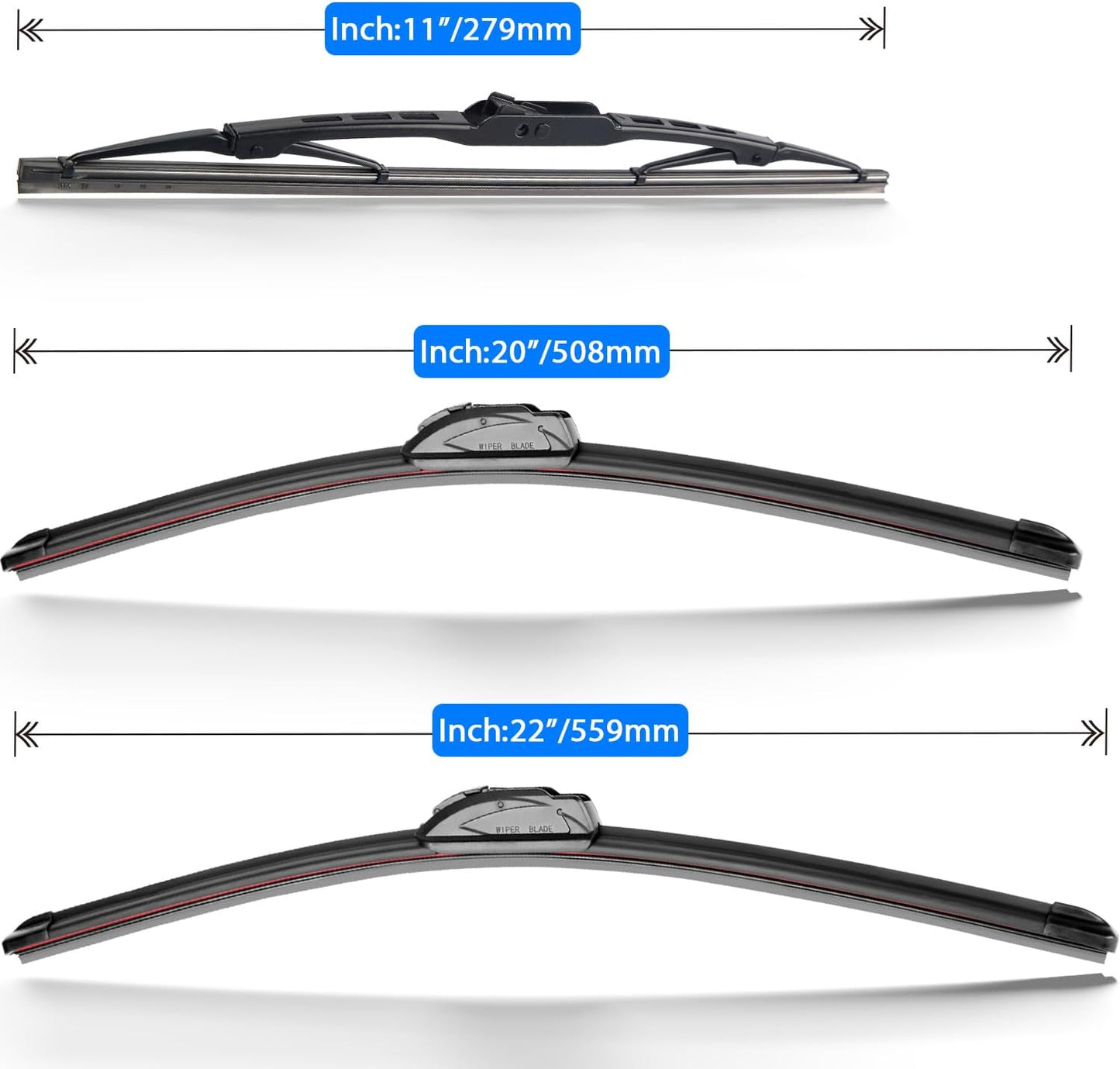 Windshield Wiper Blade Set Replacement for 2007-2016 Jeep Compass Original Equipment Replacement Front Rear Wiper Blades-22"/20"/11" (Set of 3) U/J Hook