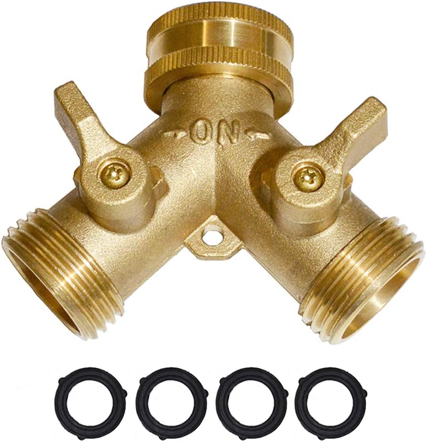 HQMPC Brass Garden Hose Y Valve Hose Splitter Water Garden Hose Adapter 2 Way 3/4" GHT Thread