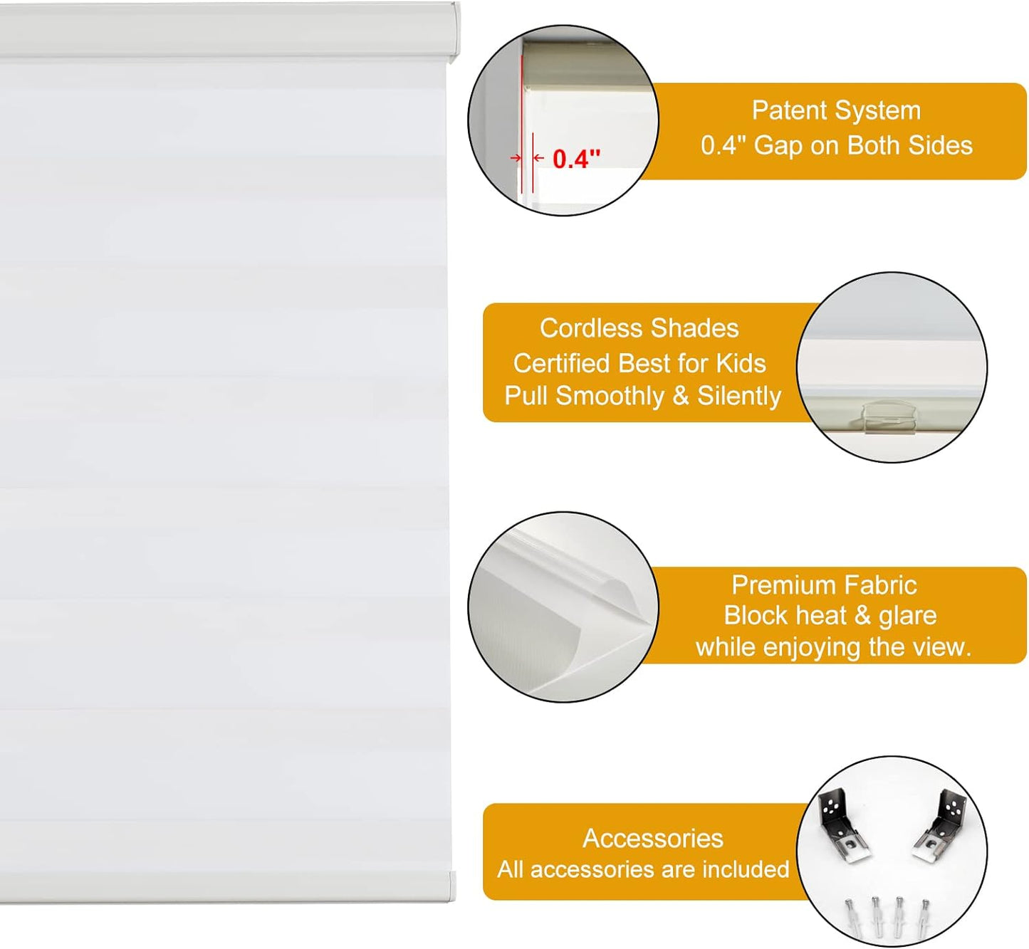 Persilux Cordless Zebra Blinds for Windows Free-Stop Roller Windows Shades (24" W X 72" H, Cream) Dual Layer Light Control for Day and Night, Light Filtering Sheer Shades for Home, Bedroom,