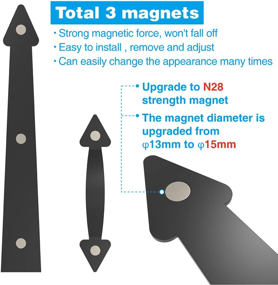 ZEKOO Garage Door Magnetic Decorative Hardware Kit Garage Door Magnets Accents Faux Hinges and Handle Garage Door Decoration Curb Appeal Set of 6, Black