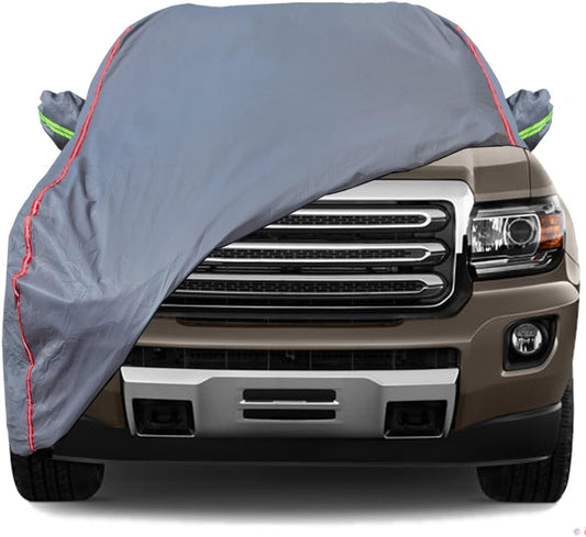 AUQDD 6-Layers PEVA New Material Truck Full Padded Car Cover Waterproof All Weather Weatherproof UV Sun Protection Snow Dust Storm Resistant Outdoor Exterior Custom Form-Fit Straps 198"-220" Grey