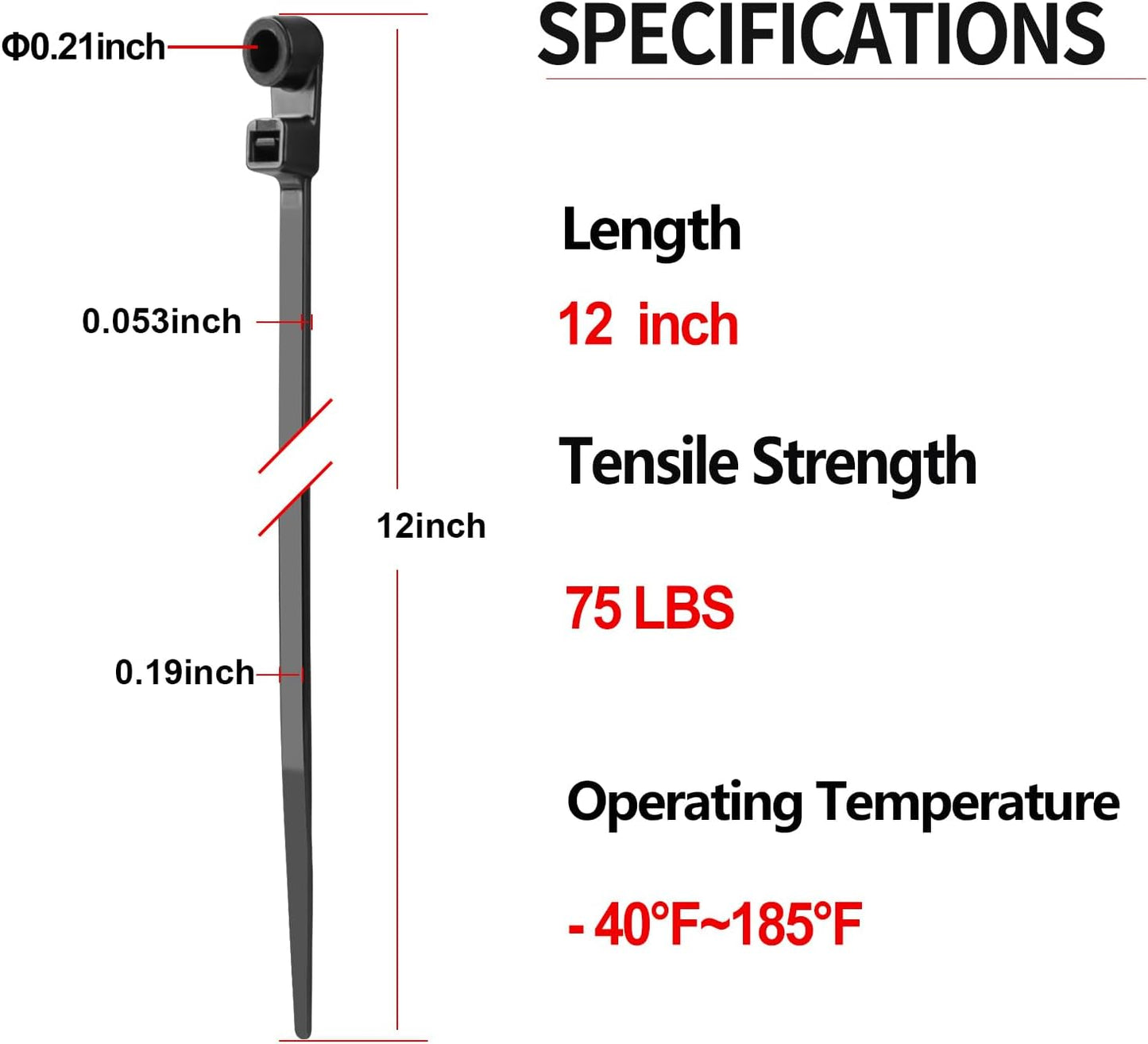 1000 PCS 12 inch Black Zip Ties with Screw Hole 70lbs Mountable head Cable Ties Straps Multipurpose Heavy Duty Nylon Cable Zip Ties with Screw Mounting Hole