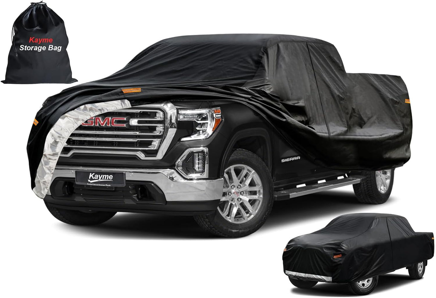 Kayme Truck Cover Custom Fit GMC Sierra(2002-2025) Double/Extended/Crew Cab SB. Full Exterior Heavy Duty Outdoor Pickup Truck Car Cover Waterproof All Weather.Car Tarp for Wind Sun Dust Protection.