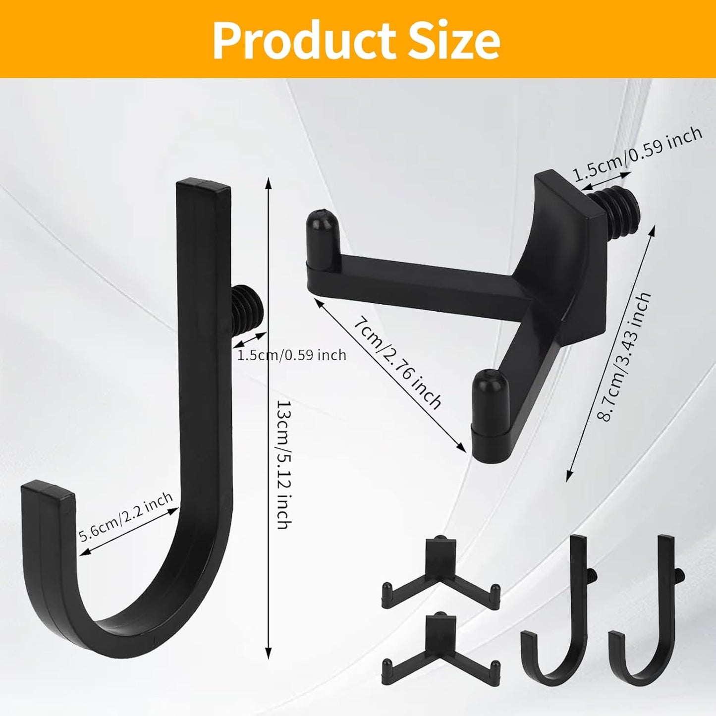 WIN&YING 6 Pack Storage Shed Hooks for Suncast, Black Single-Head J Hook & Double-Head V Hook Set, Storage Sheds Tool Hangers Organization Accessories for Hanging Shovels & Rakes & Scissors Tools