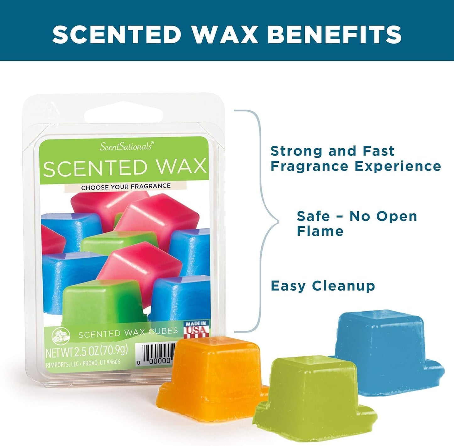 Scentsationals Wax Melts, Wax Cubes Strong Scent - Strawberries & Cream - Long Lasting Scented Melts for Warmer, 10oz (24-Cubes)