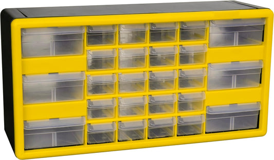 Akro-Mils 26-Drawer Plastic Drawer Storage Cabinet for Garage Organization, Bead Organizer, Building Bricks Storage, Teacher Toolbox, Makeup Organizer, 20-Inch W x 6-Inch D x 10-Inch H, 10126 Yellow