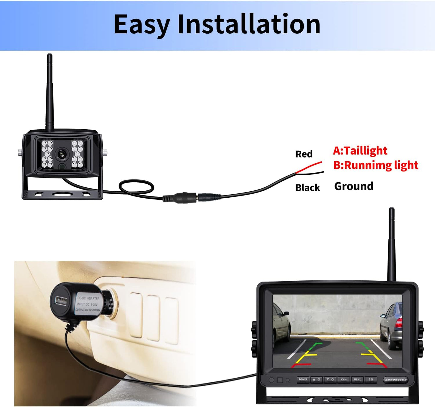 9" Wireless Backup Camera System for RV Truck Trailer Camper, 9 Inch DVR Quad Split Monitor IP69 Waterproof HD 1080P Wireless Rear Side View Cameras, Stable Signal Observation System - B904