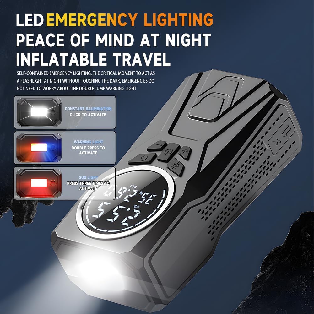 Car Jump Starter with Air Compressor, 3000A Car Emergency Starting Power Supply, 150PSI Tire Inflator Portable Compressor, Portable Tire Inflator for Cars, Pickup Trucks, Bicycles, etc.