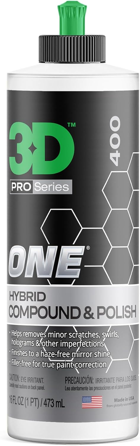 3D One Car Scratch & Swirl Remover Hybrid Rubbing Compound & Polish Buffing Compound for True Paint Correction 16oz Made in USA