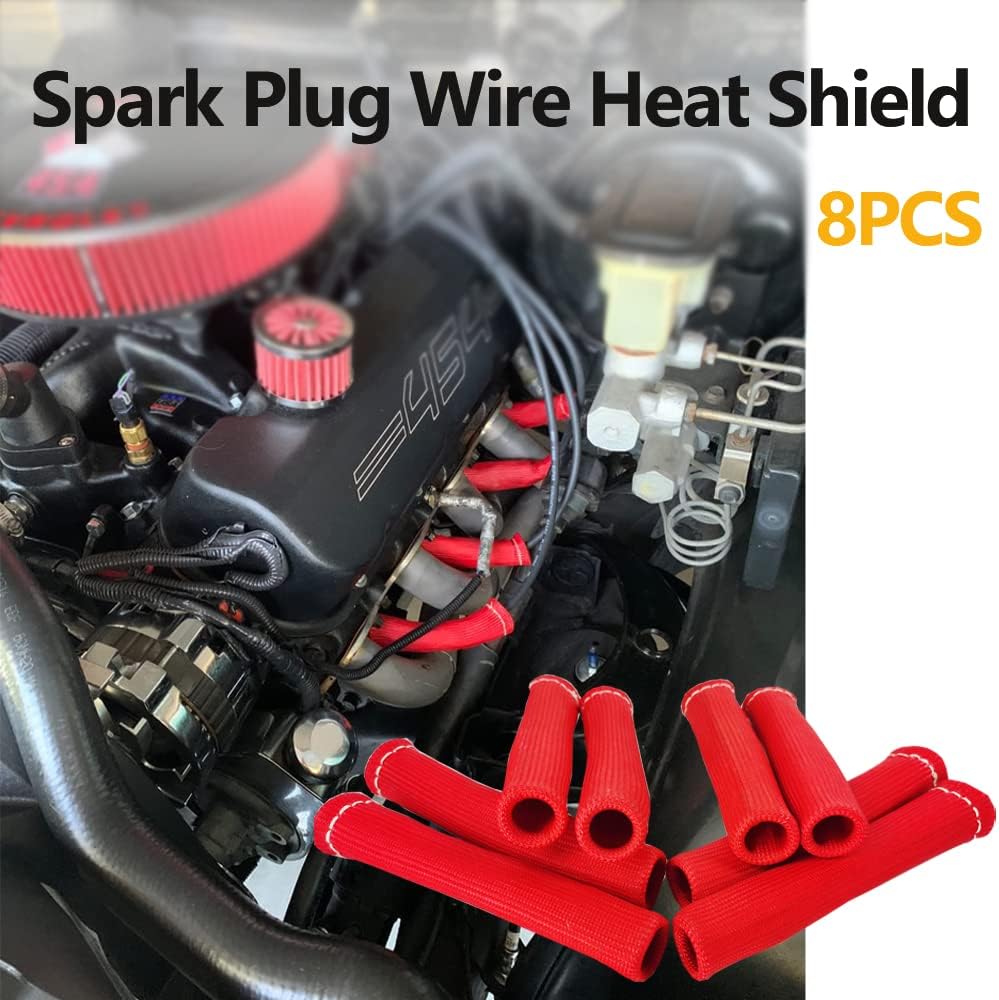 Spark Plug Wire Boots Thermal Protection Insulator Sleeve, 1200 Degree Heat shield Cover Wrap 6 inch for Car Truck 8PCS(red)
