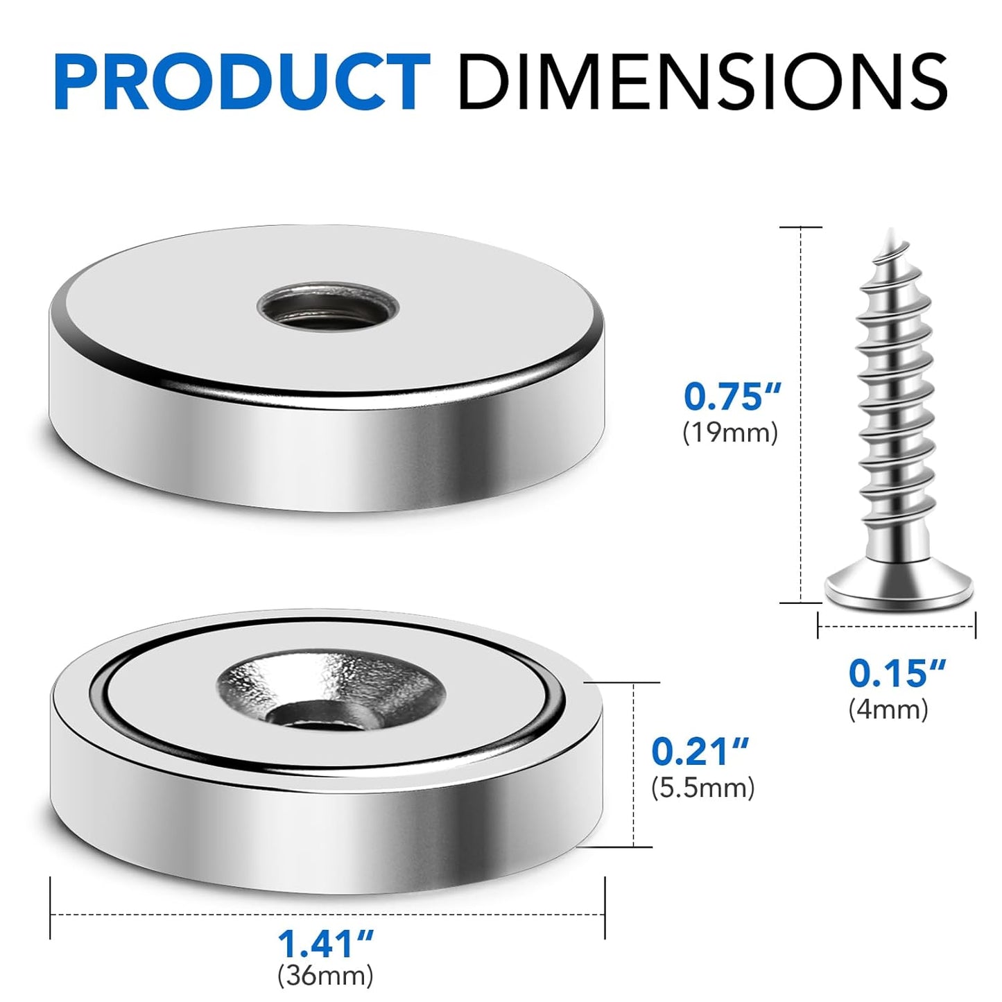 MIKEDE Magnet,150LB+ Neodymium Cup with Super Strong Attraction, Heavy Duty Pot Magnets with Hole for Mounting,Rare Earth Magnets with Screw for Hanging, Office, Craft -10 Pack