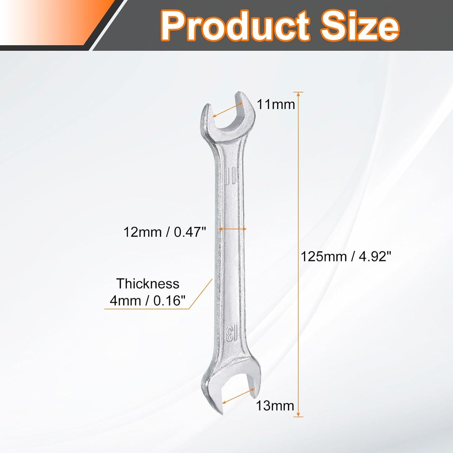 HARFINGTON Double Open End Wrench 11mm x 13mm Metric 15 Degree Offset Angle Small Flat Head Wrench Galvanizing Open Ended Spanner for Automotive Repair Furniture Assembly