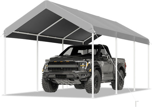 Aoxun 10x20 ft Heavy Duty Carport with Tarp & Wind Resistance Portable Carport Car Tent Outdoor Car Port with Tear Resistant Canopy, No Sidewall - Gray