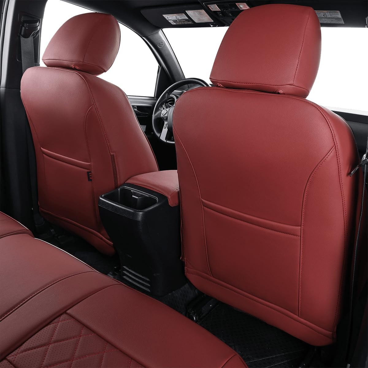 EKR Custom Fit Tacoma Car Seat Covers for Select Toyota Tacoma 2016 2017 2018 2019 2020 2021 2022 2023 Access Cab - Full Set,Leather(Burgundy)
