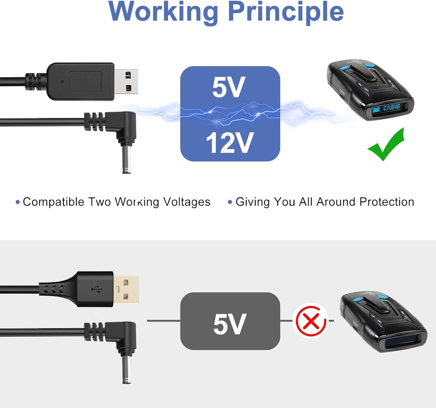 Radar Detector Power Cable, USB to RJ11 DC3.5 Cable,Replacement Radar Detectors Power Cable,for Escort Unide Radenso XP Beltronics Cob'r'a Whistler Radar Detector (DC3.5-9.84FT)