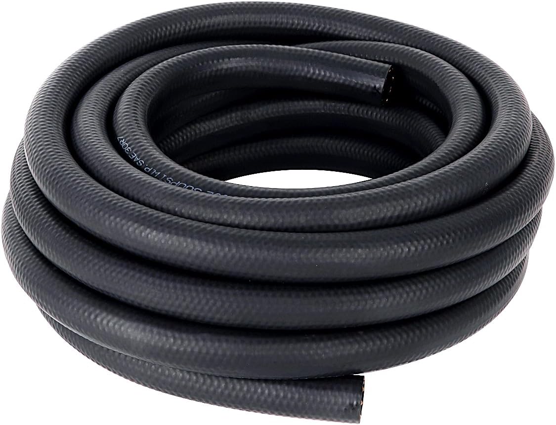 LokoCar 5/16" ID Fuel Hose Line Push Lock NBR Rubber SAE 30R7 300PSI 25ft Black