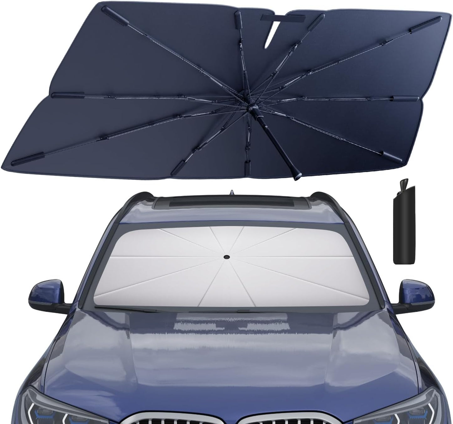 Windshield Sun Shade Umbrella: for BMW-X5-2019-2025 - Front Custom Car Window Shades - Foldable BMW X5 Sunshades Block UV Keep Cool