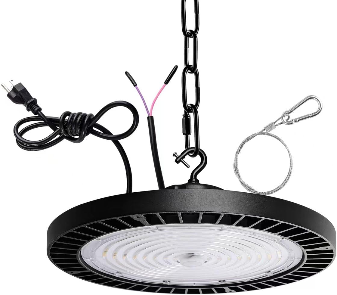 UFO High Bay Light,150W LED Shop Lights,3000K 4000K 6500K LED Garage Light with US Plug Cord, 0-10V Dimmable,Commercial Bay Lighting for Gym Factory Warehouse Barn