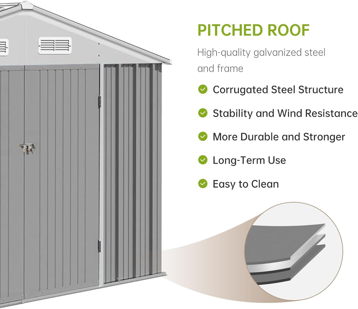12x10 Ft Outdoor Storage Shed, Large Steel Multipurpose Yard Shed, Metal Outdoor Tool Shed with Sloped Roof and Door Lock Design for Organizing Tools & Equipment in Yard, Garden, Grey