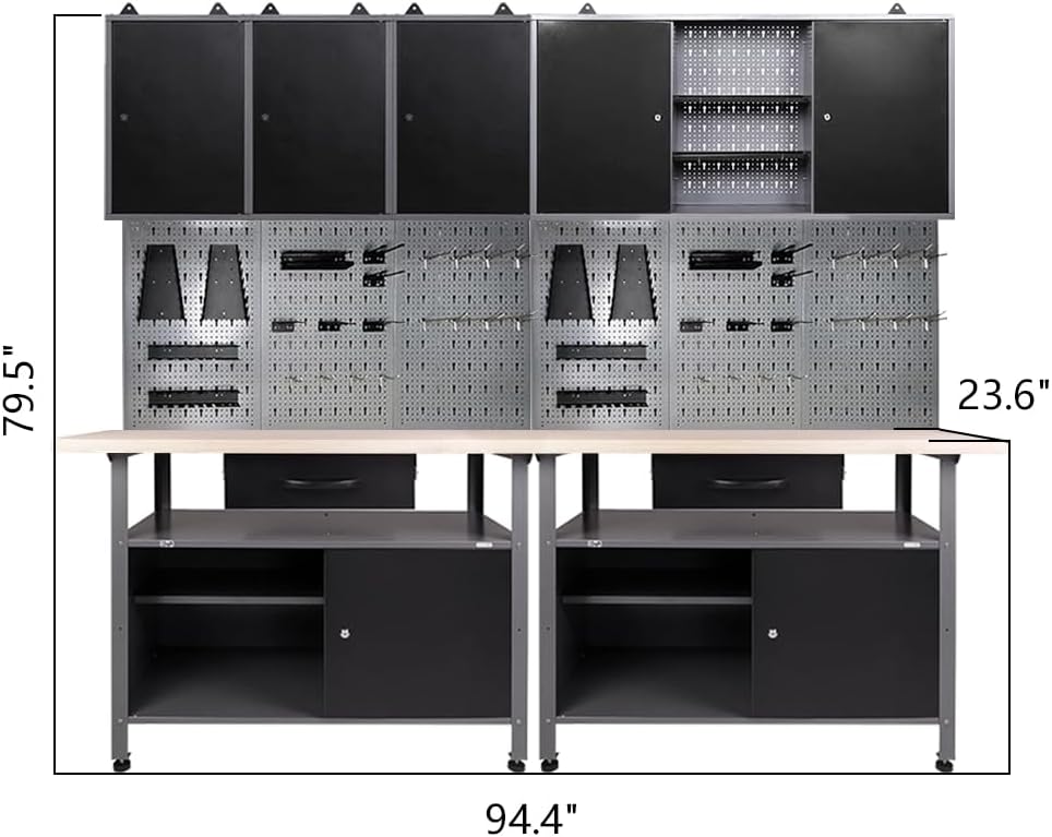 Garage Tool Storage Cabinet Workbench with Wood Top, for Factories Auto Repair Shops