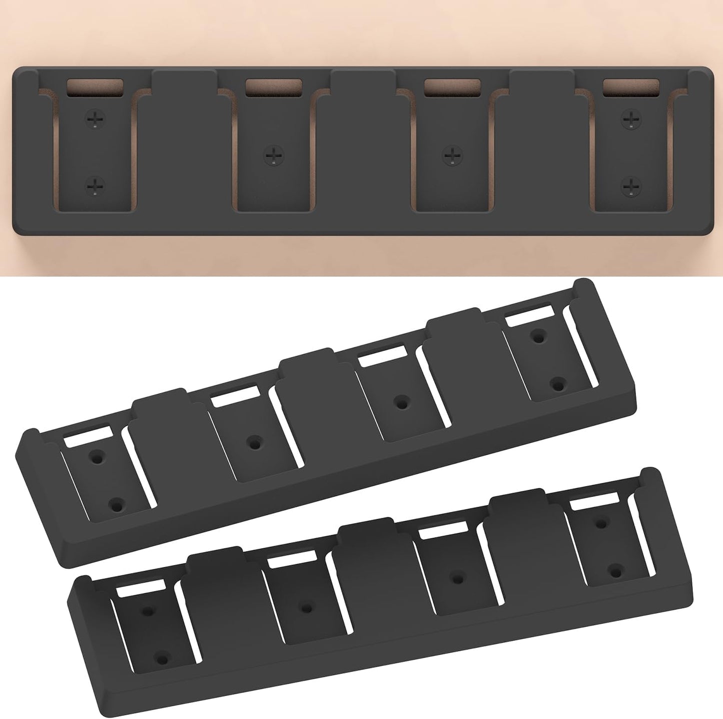 Battery Rack Compatible with DeWalt 20V Battery Holder, Mount 4 Slot Bulk Battery Garage Tool, Tools for Dewallt 20v, Wall Display Hook Holder (Black 1pc)