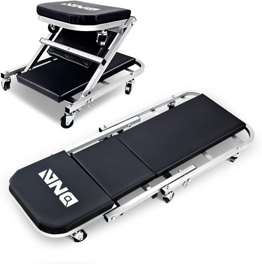 ‎DNA MOTORING TOOLS-00187 40 Inches 2 IN 1 Rolling Folding Car Creeper/Seat, 6 Pcs 2" Casters, 150kg Weight Capacity, Gray