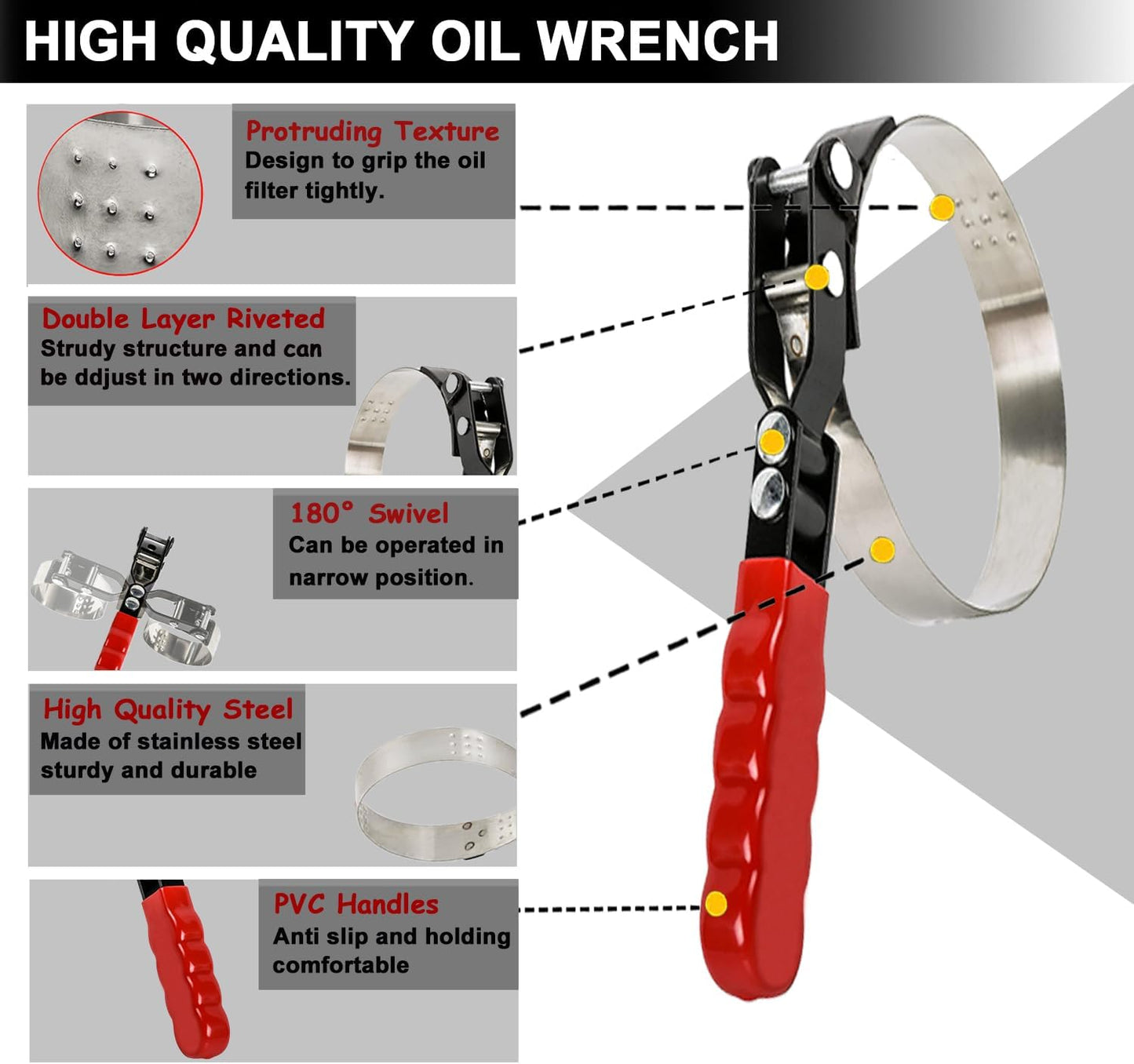 Small Swivel Oil Filter Wrench, Oil Filter Removal Tool, Adjustable Filter Wrench Fits Filter from 2-3/4" to 3-1/3" for Cars, Motorcycles and Lawn-mower