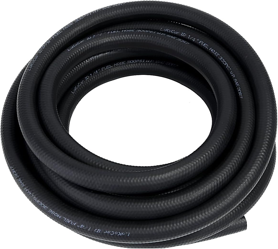 LokoCar Rubber Fuel Hose Line Push Lock 1/4" ID SAE 30R7 NBR 25ft 300PSI Black