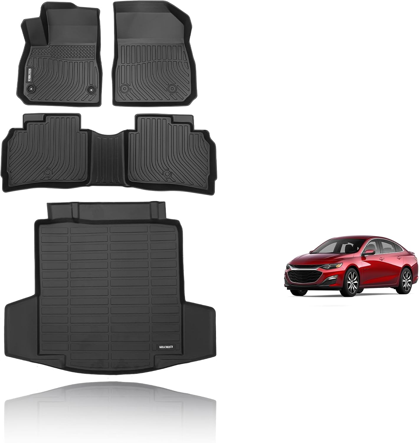 KELCSEECS® Floor Mats & Cargo Liner Custom for Chevy Malibu 2016-2025,All Weather Protection Anti-Slip TPE Floor Liners Full Set Chevy Malibu Accessories Black