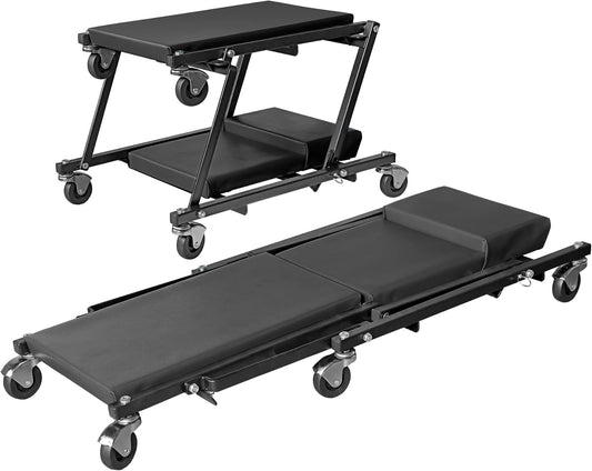 Torin 2-in-1 Foldable Garage Shop Creeper, 36" Black, 300 lbs Capacity, 6 Wheels, ATR6505B