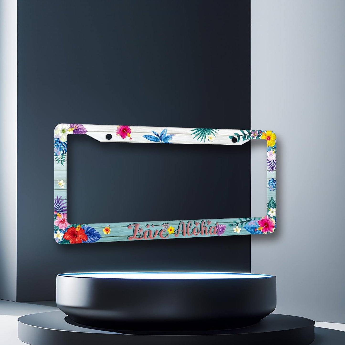 Aloha License Plate Frame Colorful Hibiscus Flowers License Plate Stainless Steel Funny Hawaii Accessories Cars Decor 12.2 X 6.2 Inch with 2 Holes and Screws Fits Standard Us Ca Vehicles