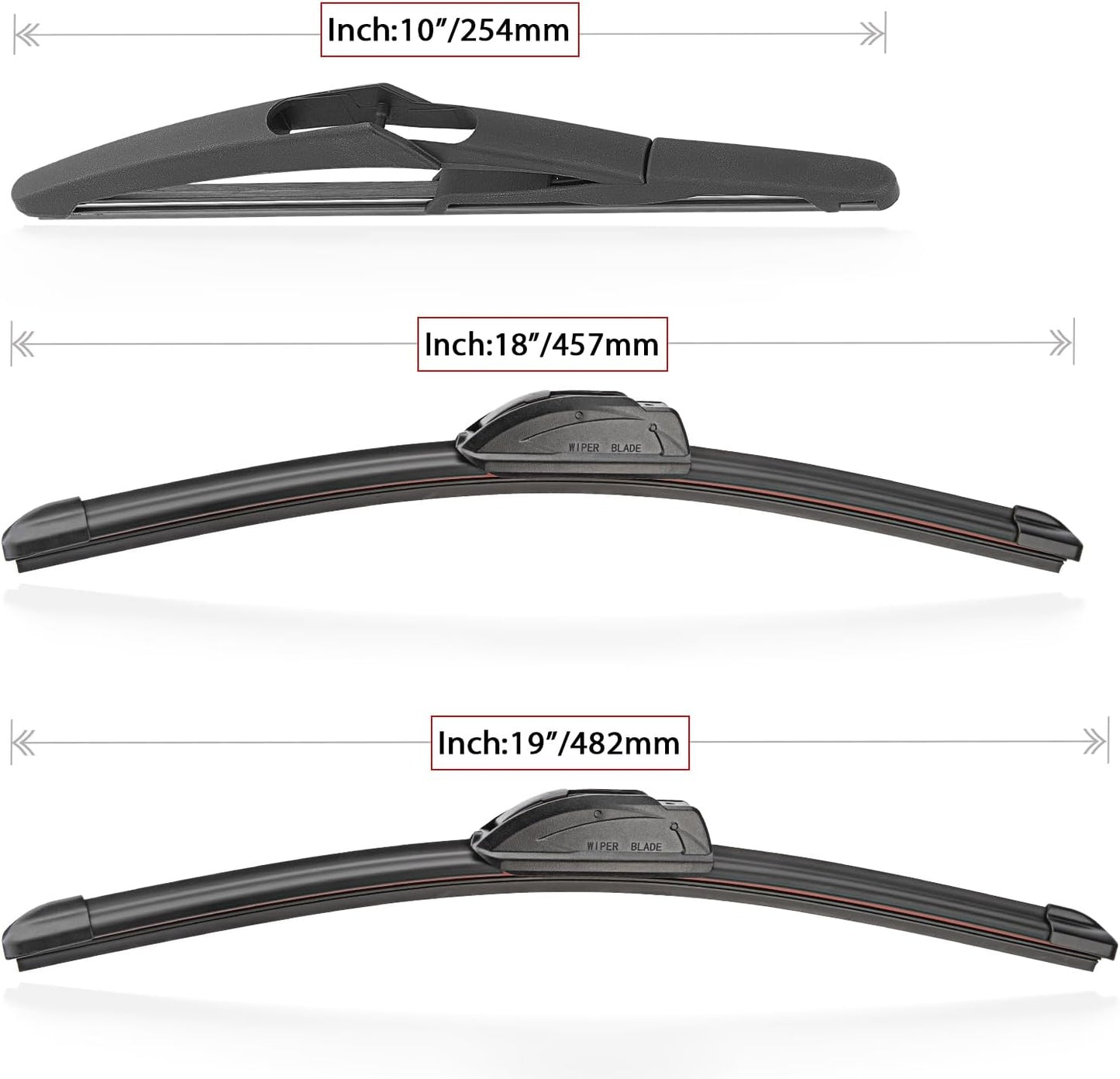 Windshield Wiper Blade Set Replacement for 2006-2011 Mini Cooper and Rear Windshield Wiper Blade-19"/18"/10" (Set of 3) U/J HOOK