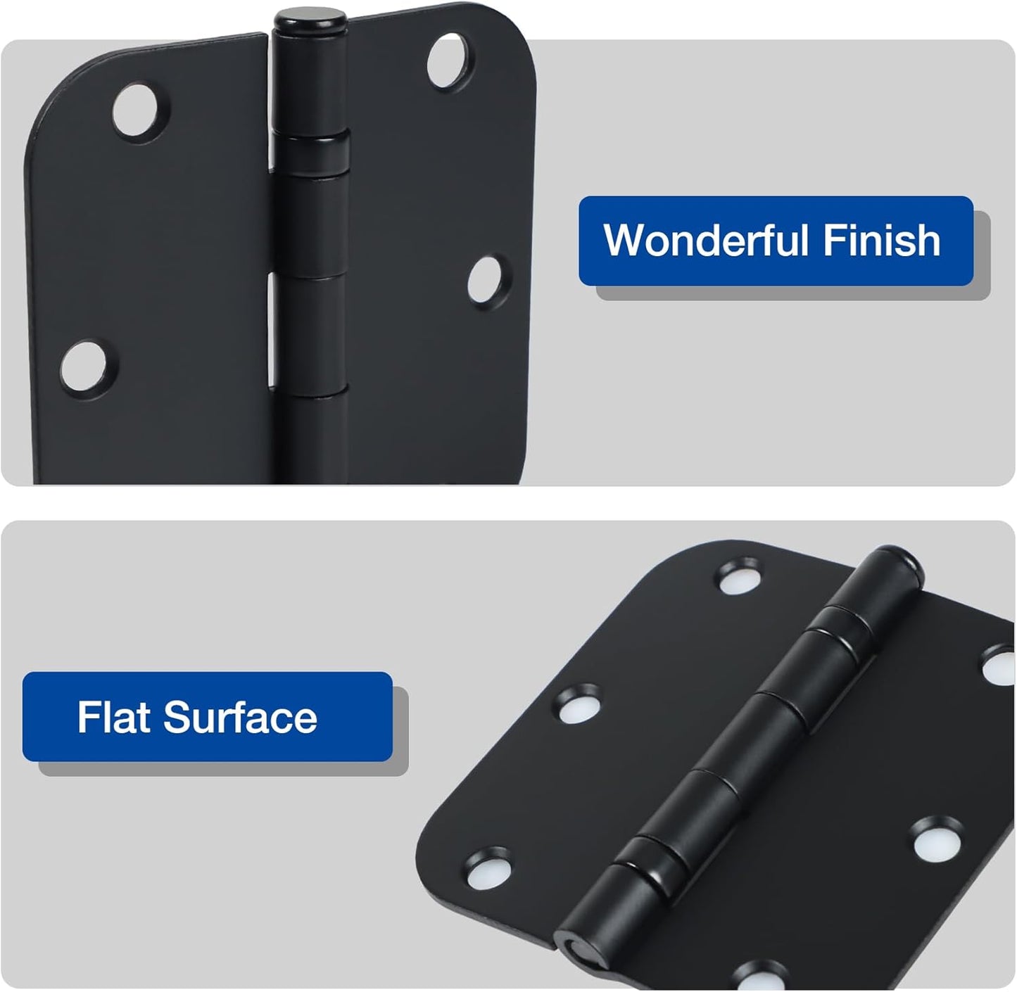 18 Pack Ball Bearing Round Matte Black Door Hinges 3.5 Inch 5/8" Radius Anti Squeak Interior 3-1/2"Flat Bifold Standard Bedroom Indoor for Doors 3 ½" Hardware Essentials House Home Decor Accessories