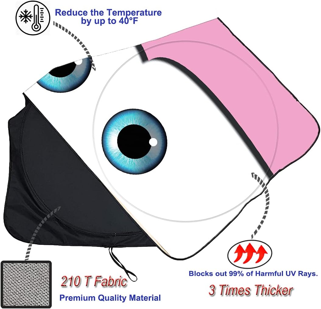 Gven Car Sun Shade Windshield The Original Patented Eyes Pink Car Accessories 2025 Sun Shade for Women Drivers Cute Girly Cover for Front Window Sunshades Summer Heat Portection(Pink, S)