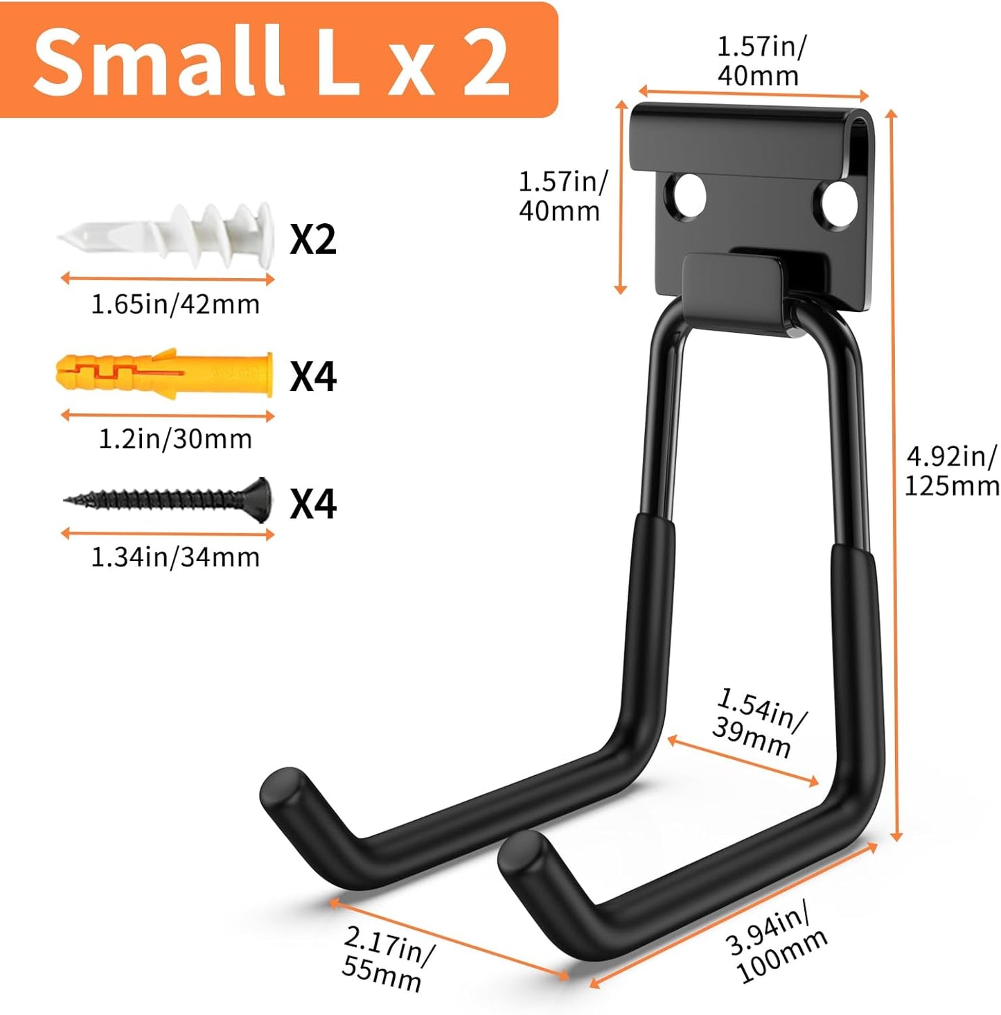 GPANDAG 2 Pack Heavy Duty Garage Storage Hooks(110LB) - Anti-Slip Coating Wall Mount for Bike, Ladder, Garden Tools & Hose