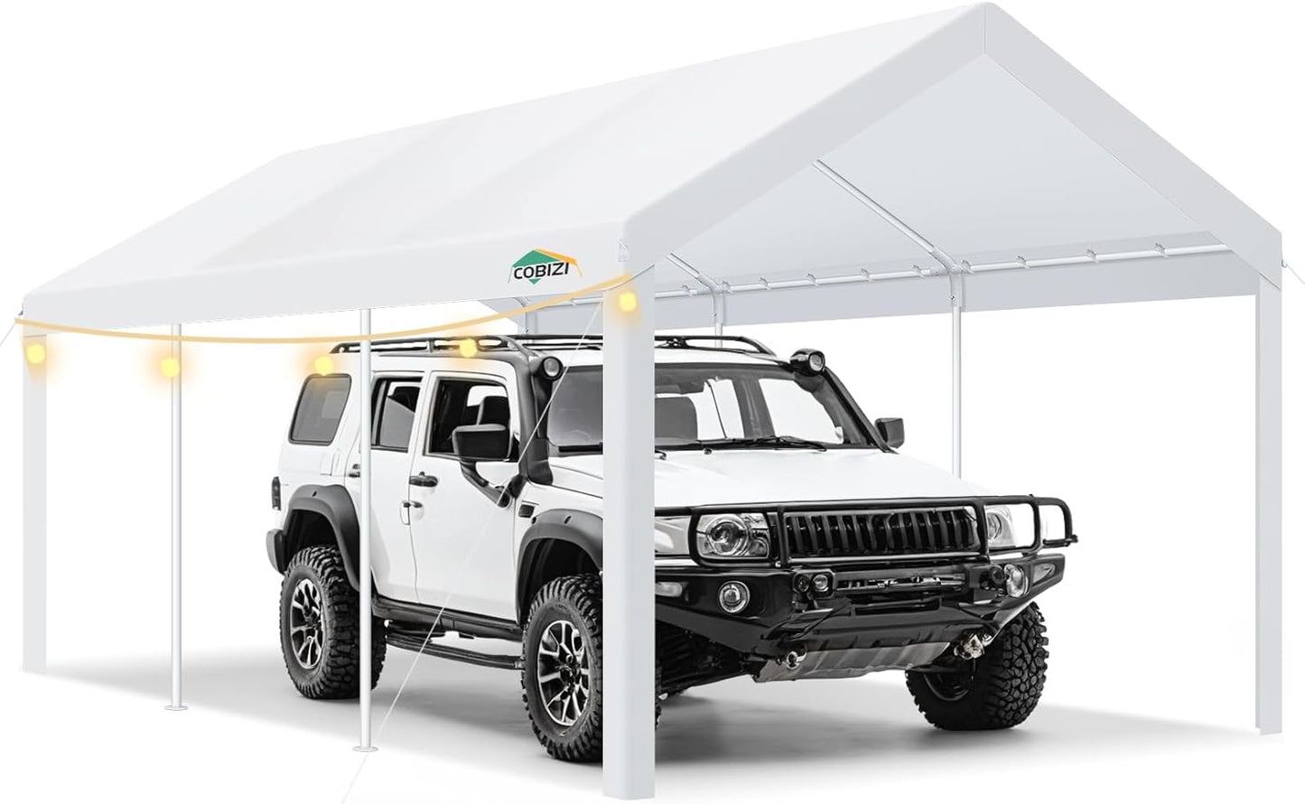 COBIZI Carports 10x20 Heavy Duty Car Tent Garage, Galvanized Frame Car Canopy Outdoor Shelter Waterproof & UV Protected with Windproof Ropes & Built-in Sandbags for Car Truck Boat, White