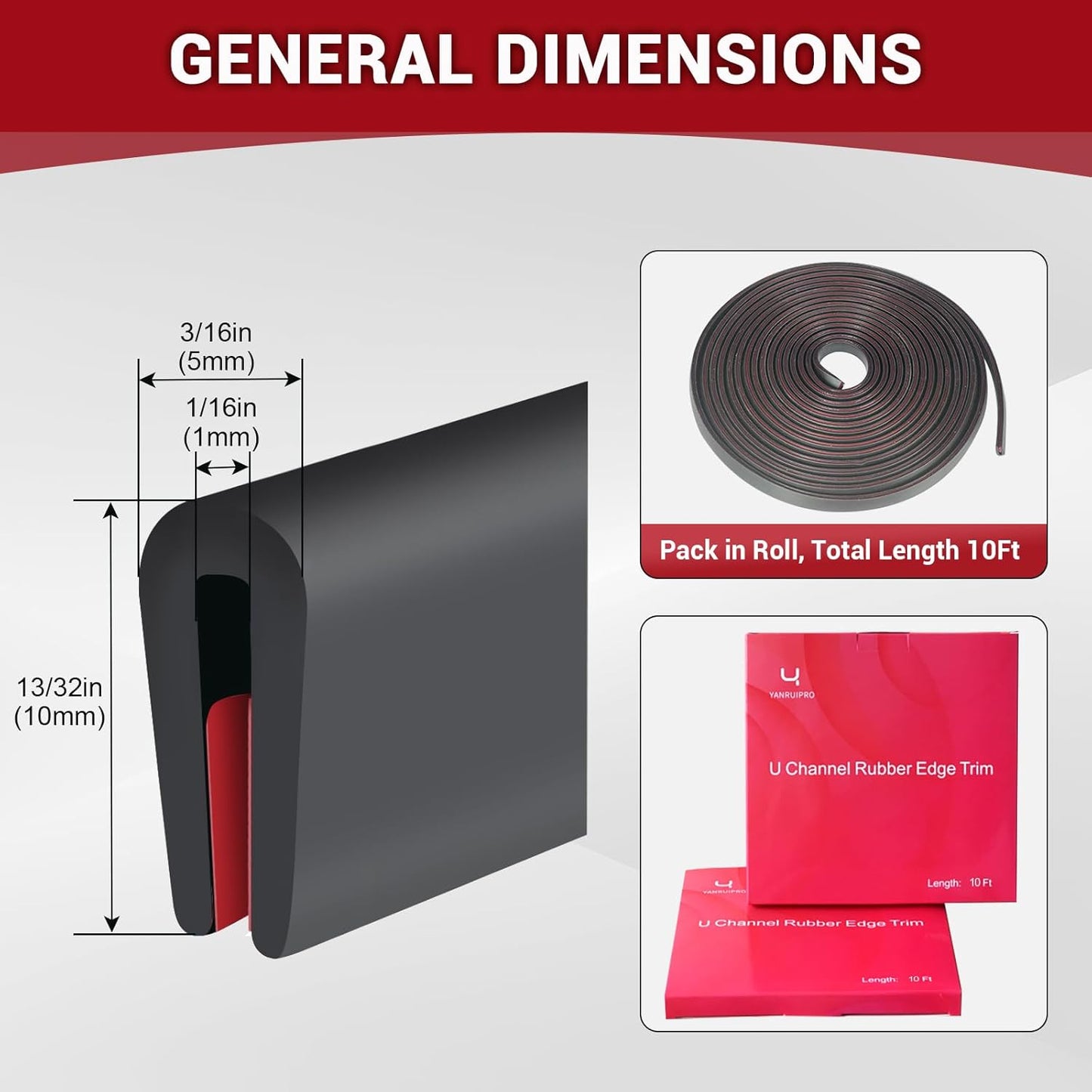 Rubber Edge Trim, 1/16" Self Adhesive Flexible U Channel Edge Protecter for Sheet Metal, Car Doors, U Shaped Sharp Edge Guards, Fit for 0-3/32" Width Edge, Black Color, 10Ft, EPDM Material