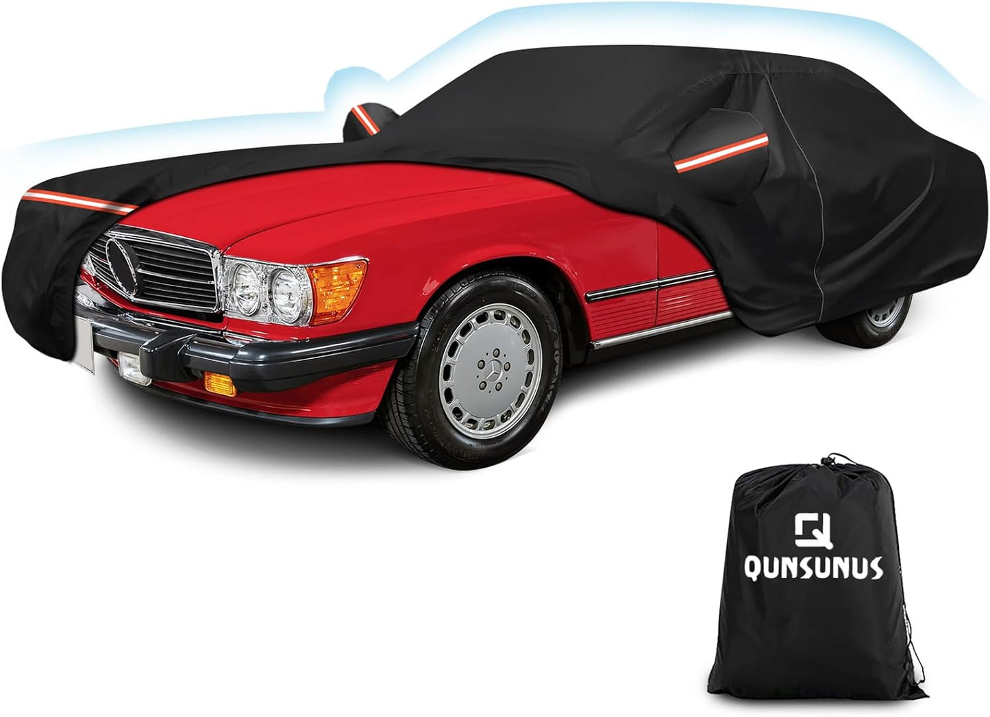 QUNSUNUS Waterproof Car Cover for Mercedes Benz SL-Class 380SL 420SL 450SL 500SL 560SL 2 Door 1971-2002, All Weather Outdoor Car Covers with Zipper, Straps and Elastic Edge