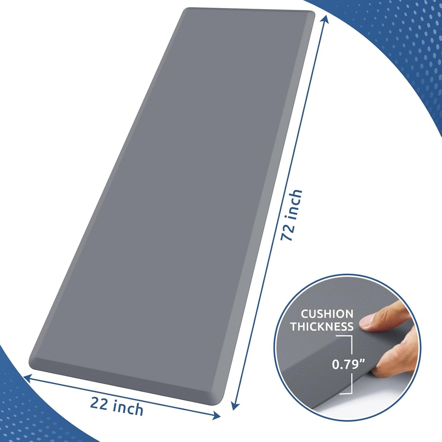 KitchenClouds Kitchen Mat Cushioned Anti Fatigue Rug 22"x72" Waterproof, Non Slip, Standing and Comfort Desk/Floor Mats for House Sink Office (Grey,0.8inch)